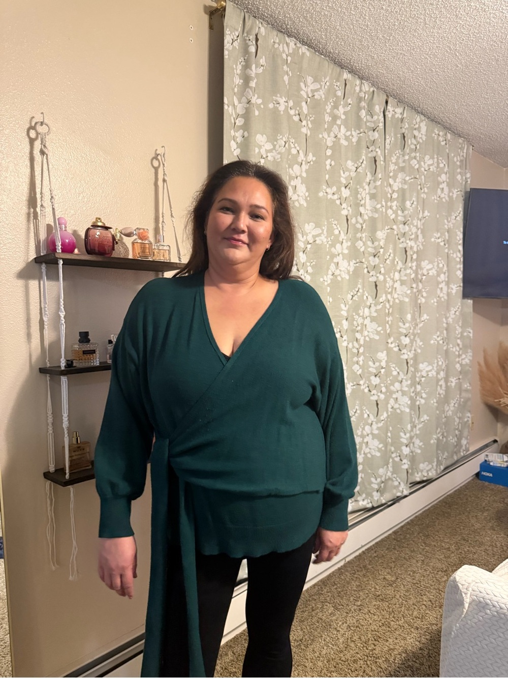 Eloquii Forest Green Wrap V-Neck Sweater